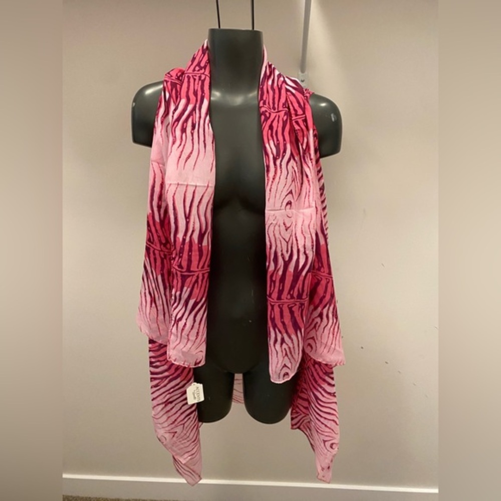 Accents/by/Lovello pink zebra chiffon /vest/scarf/cover up/  🏖️Host pick